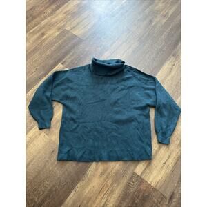 Free People Oversized Turtleneck Sweater Large Deep Jade Green Teal Slouchy